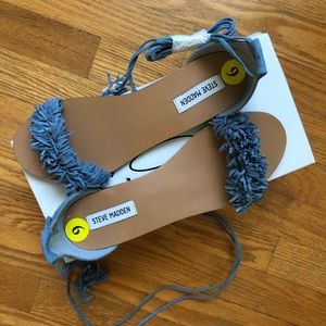Steve Madden light blue fringe lace up sandals